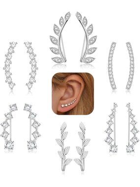 6 Pairs Ear Cuffs Climber Hoop Earrings - CZ Arrow Crawler Studs for Women